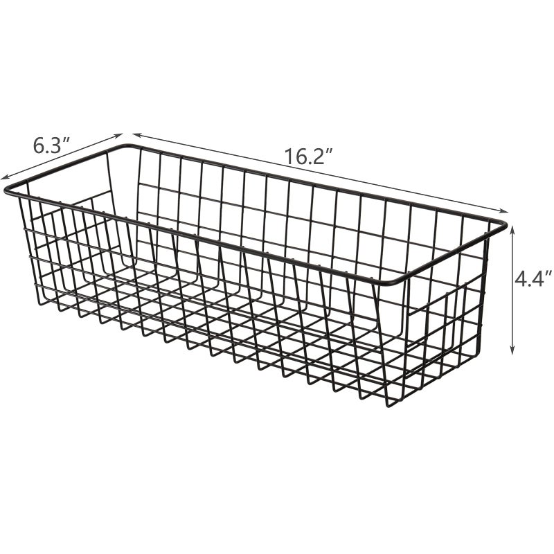 Hedume 3 Pack Metal Wire Storage Organizer Basket, 16.2" x 6.3" x 4.4" Bin Basket with Handles, Versatile Organizer for Kitchen, Pantry, Closet, Laundry Room, Cabinets, Bathroom - Black - Image 4